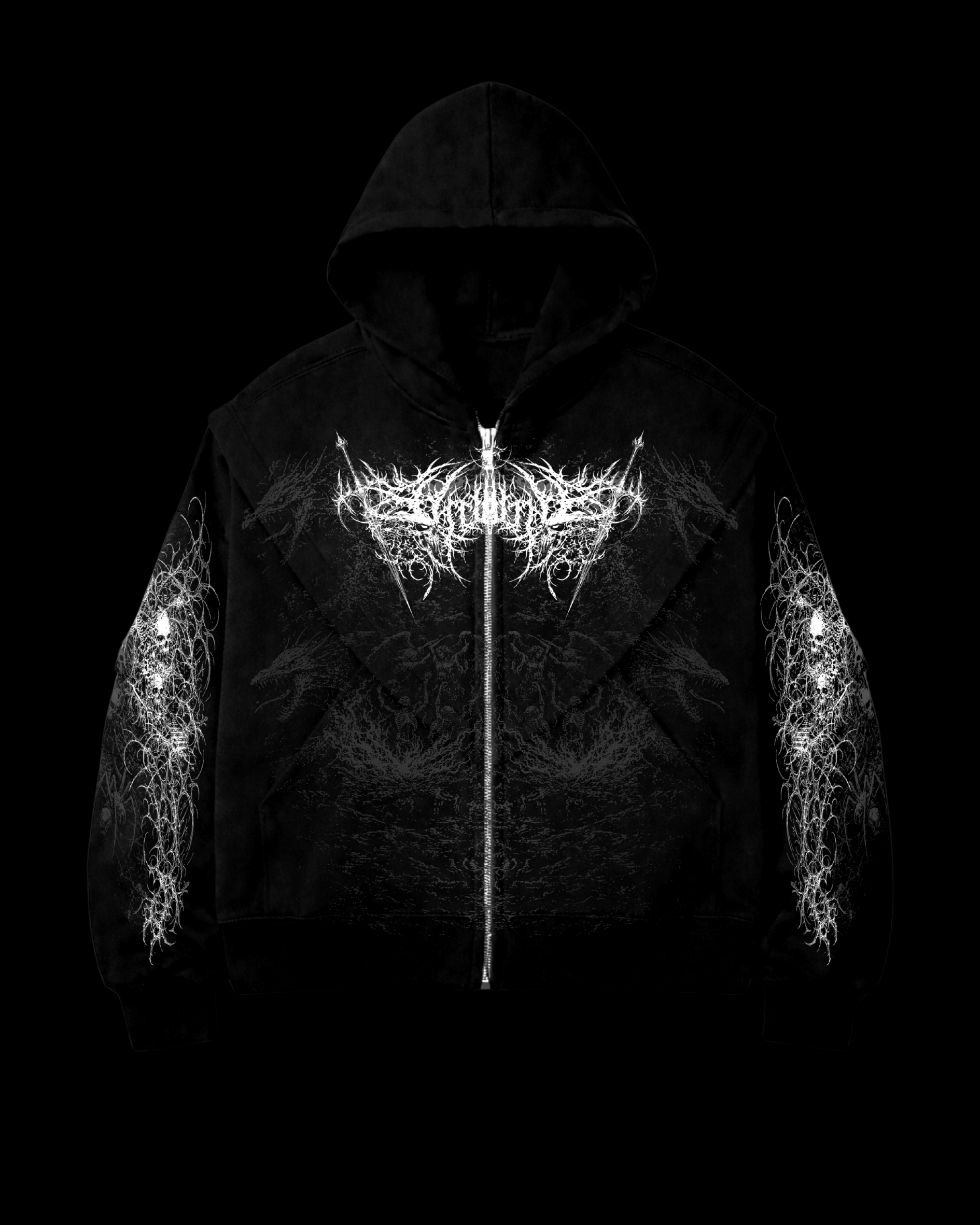 ETERNAL SOVEREIGN I — Wraith Black 500 GSM Heavyweight Zip Hoodie