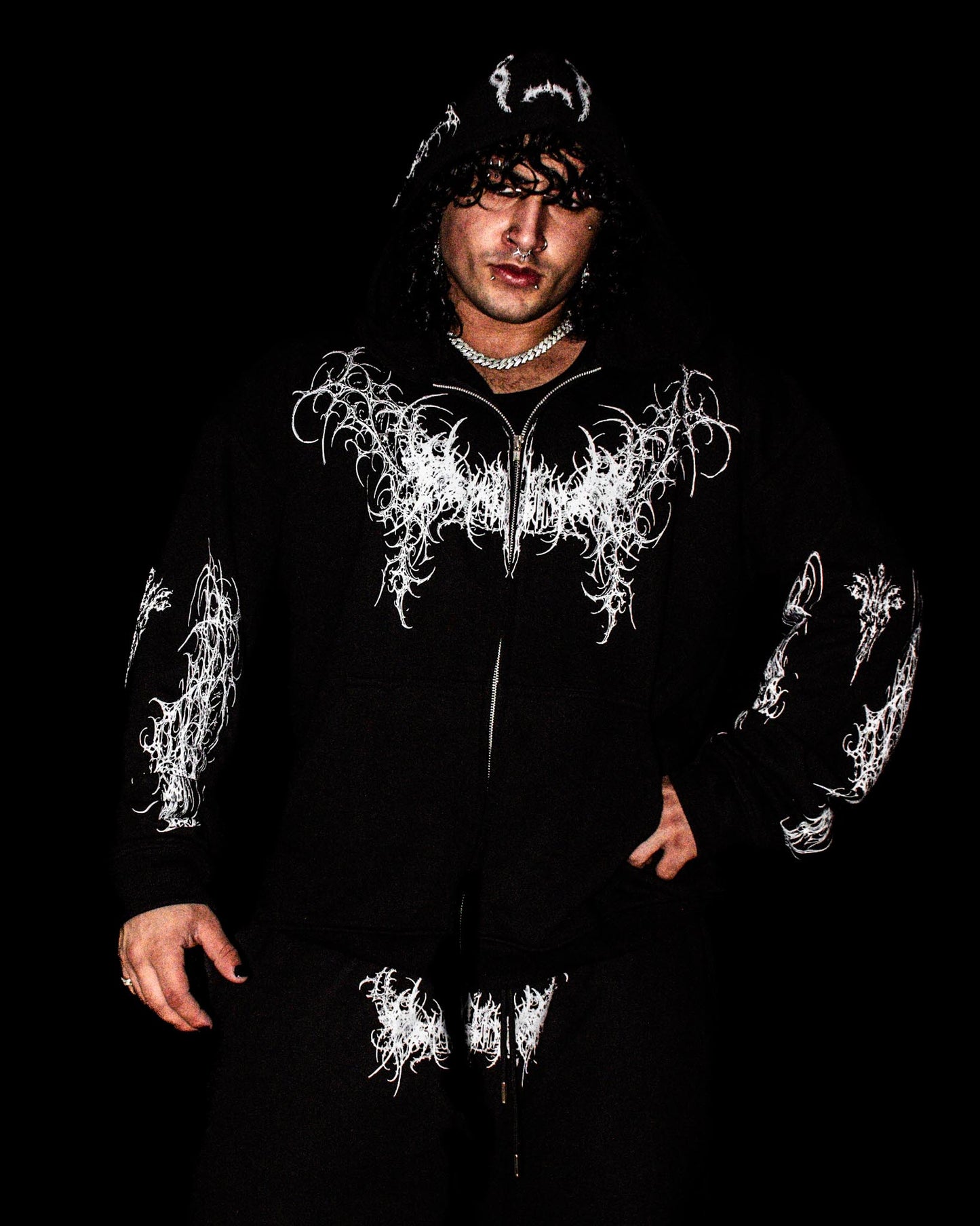 TFD II — LIGHT DEVOURED Zip Up Hoodie (Wraith Black) 500GSM. PREMIUM.