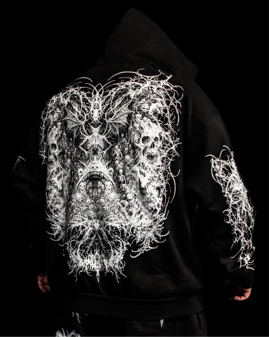 Deathline II Zip Up Hoodie (Wraith Black) 500GSM
